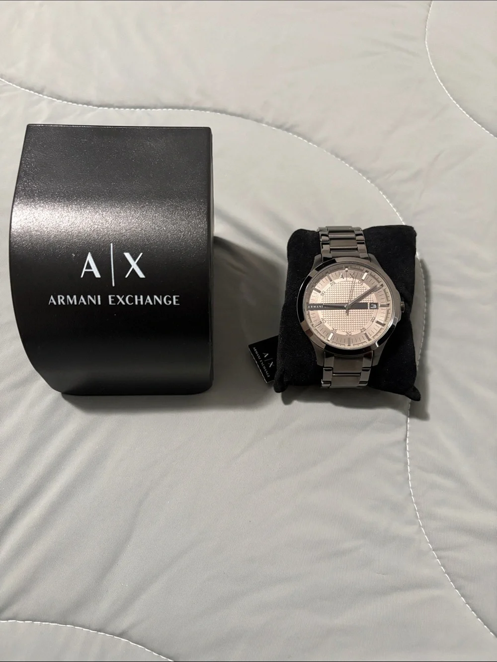 Armani Exchange Men’s Gunmetal Bracelet Watch with Light Silver Dial